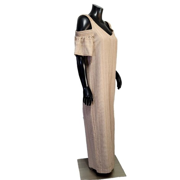 Moon River Womens S Taupe Muslin Cotton Wide Leg Cold Shoulder Jumpsuit‎ NEW - Picture 6 of 11